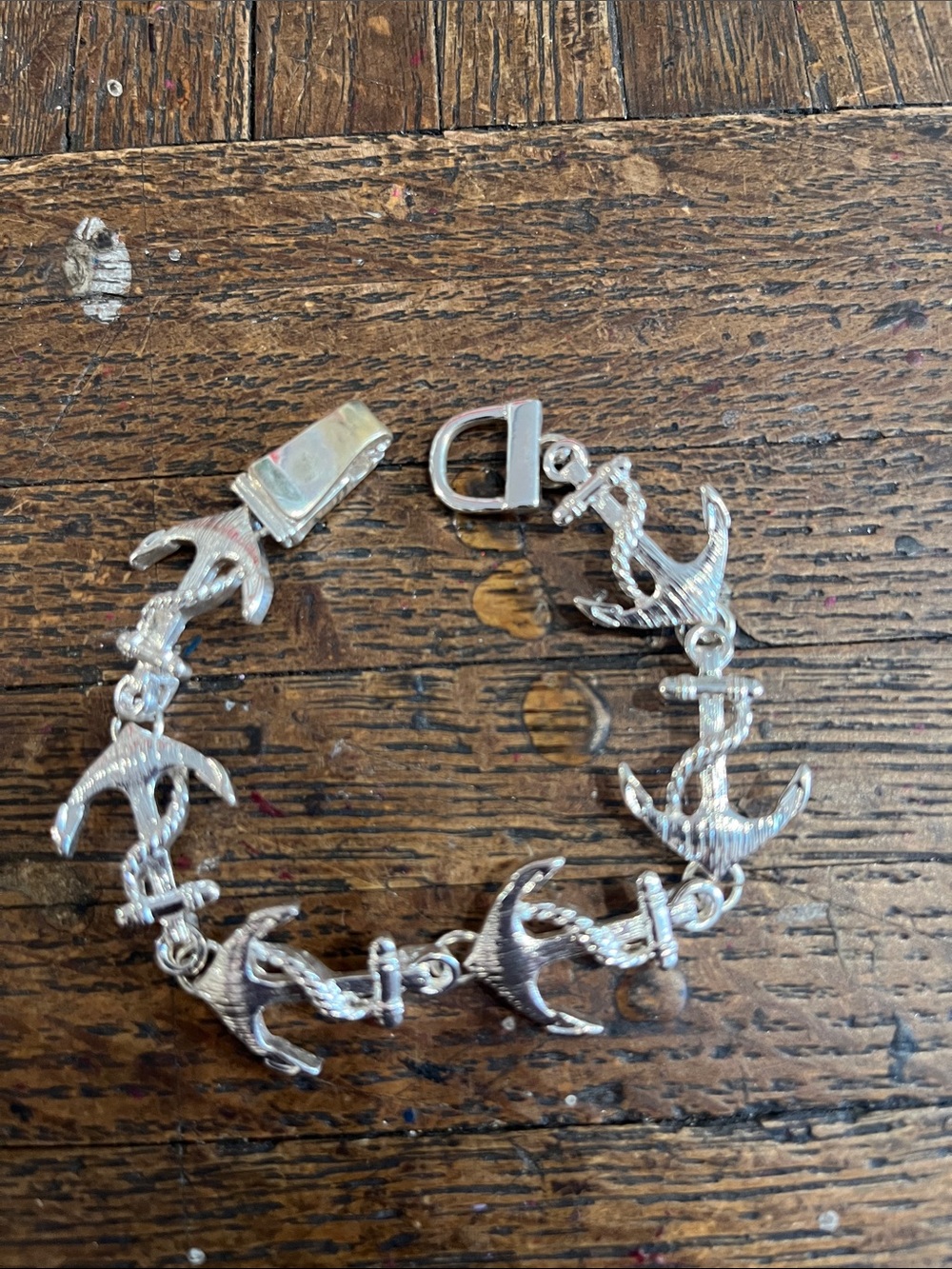 Silver tone Anchor Link Bracelet - Nautical Charm
